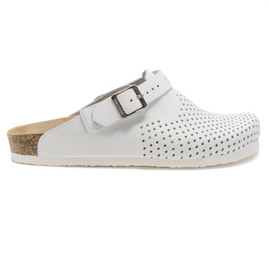 Men's clogs Stockholm white leather perforated