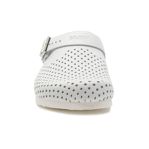 Men's clogs Stockholm white leather perforated