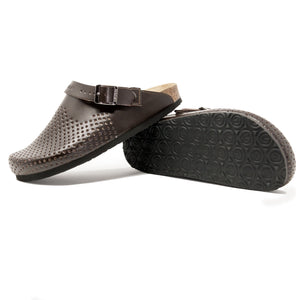 Men's clogs Stockholm Brown leather perforated