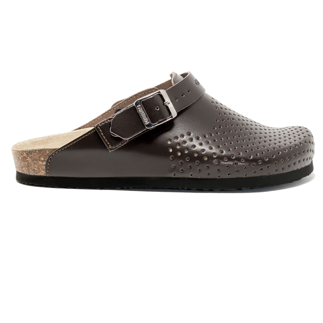 Men's clogs Stockholm Brown leather perforated
