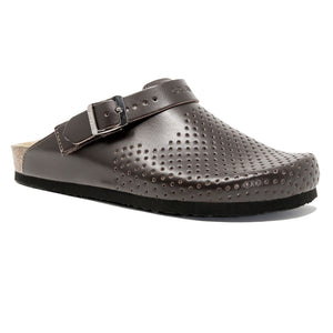 Men's clogs Stockholm Brown leather perforated